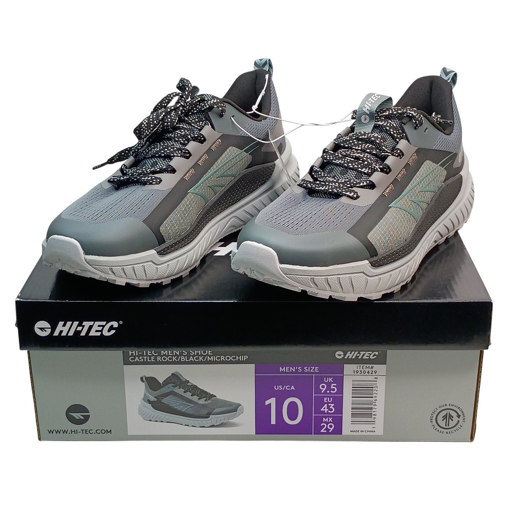 Hi-Tec Castle Rock Shoe Men Size 10 Grey Black Microchip Athletic Sneaker